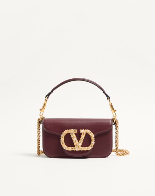 Valentino Garavani - Valentino Garavani Locò Small Shoulder Bag In Calfskin With Jewel Logo - Rosewood - Woman - Shoulder Bags